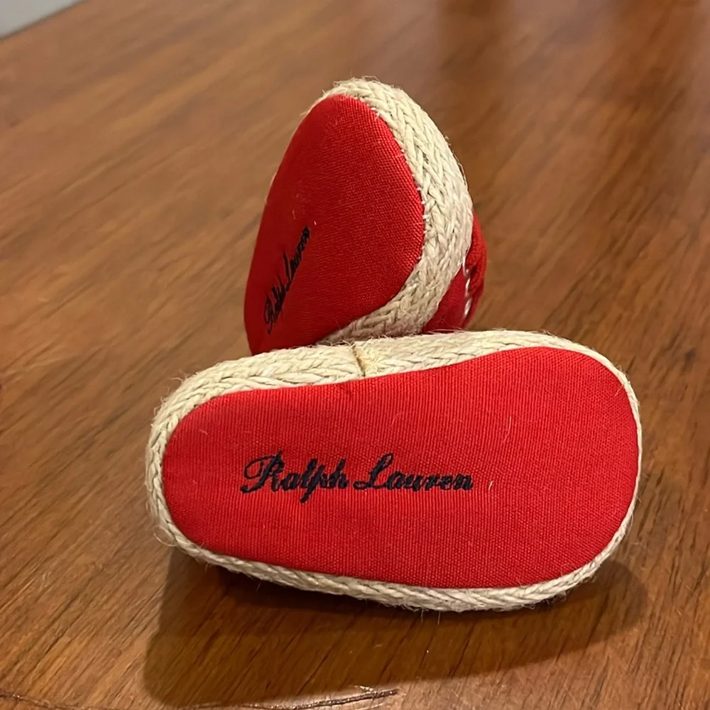 Polo Ralph Lauren red canvas Bowman Lace Crib shoes sneakers Infant Baby Size 1